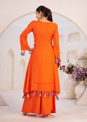 2 Pc Orange Silk Kurti Set