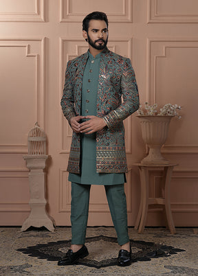 Green Georgette 2 Pc Indo Western Set