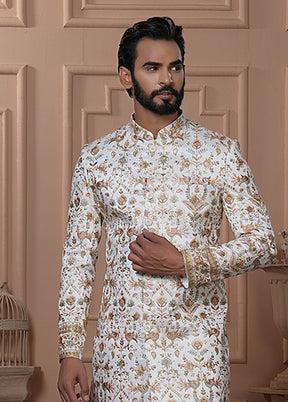 White Pure Silk 2 Pc Indo Western Set