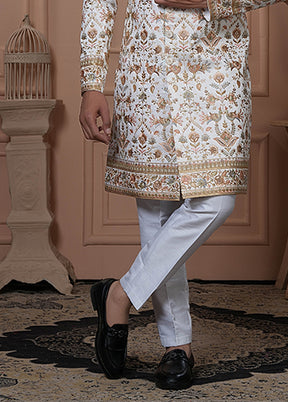 White Pure Silk 2 Pc Indo Western Set
