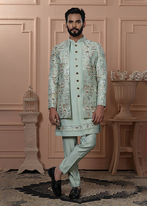 Green Pure Silk 2 Pc Indo Western Set