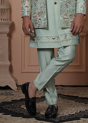 Green Pure Silk 2 Pc Indo Western Set