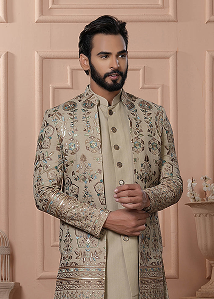 Brown Georgette 2 Pc Indo Western Set