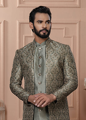 Green Pure Silk 2 Pc Indo Western Set