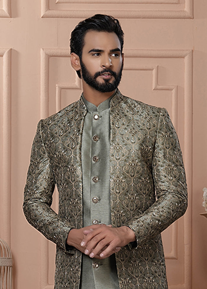 Green Pure Silk 2 Pc Indo Western Set