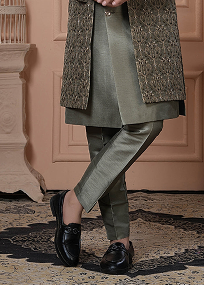 Green Pure Silk 2 Pc Indo Western Set