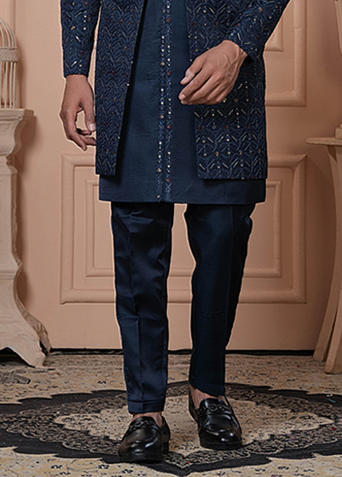 Blue Pure Silk 2 Pc Indo Western Set