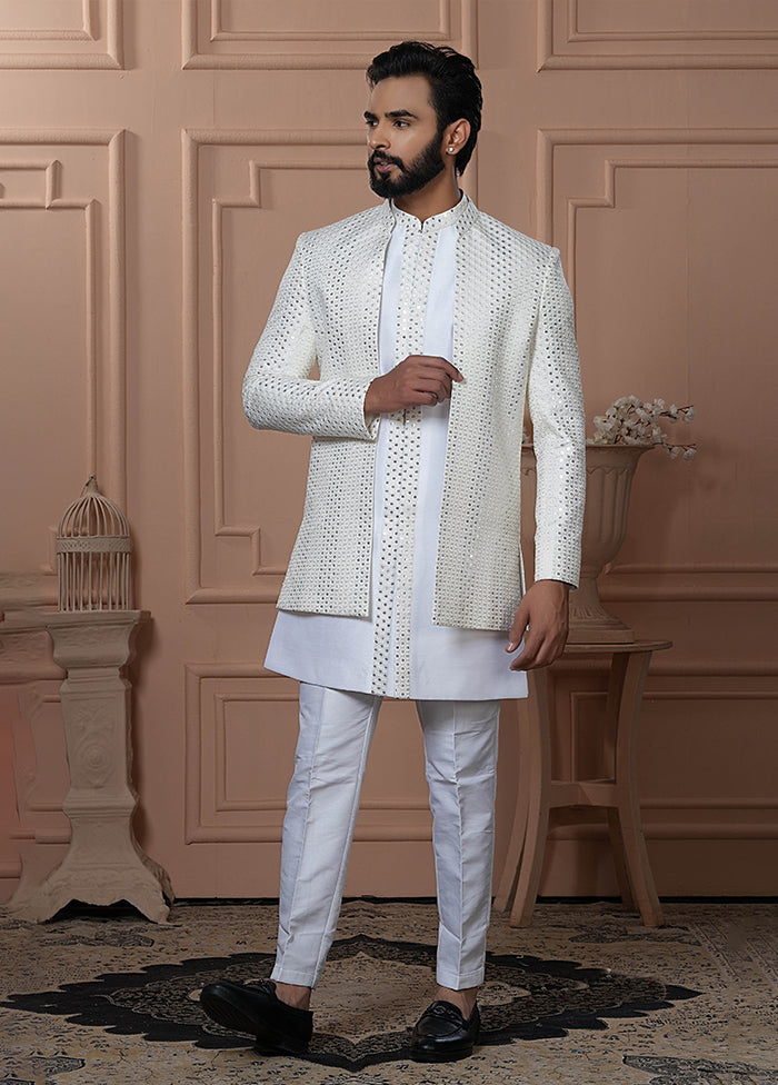 Cream Pure Silk 2 Pc Indo Western Set