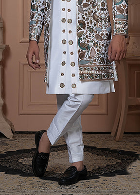 White Pure Silk 2 Pc Indo Western Set