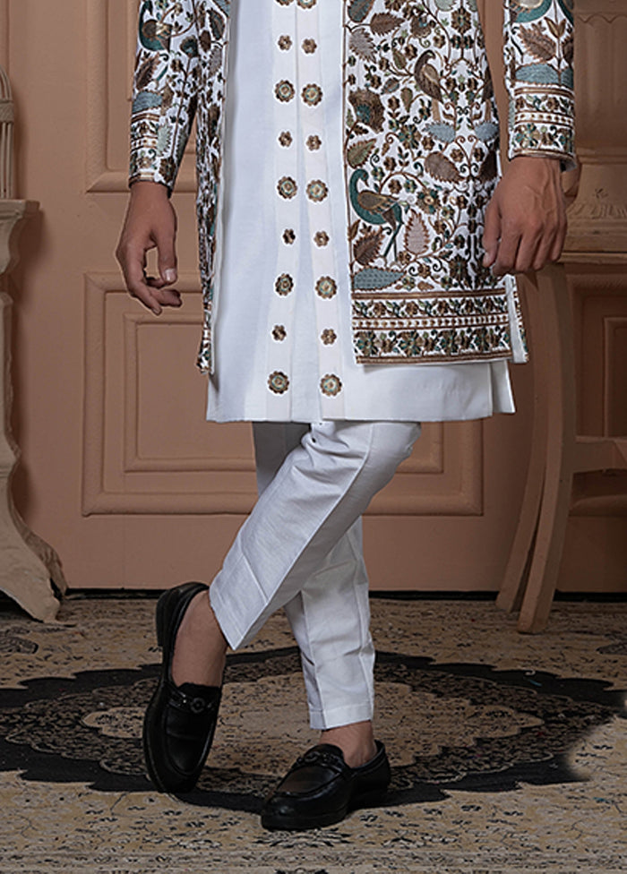 White Pure Silk 2 Pc Indo Western Set