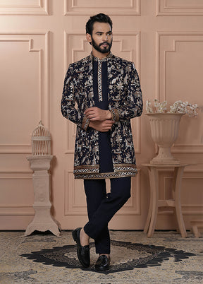 Blue Georgette 2 Pc Indo Western Set