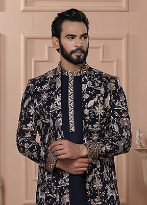 Blue Georgette 2 Pc Indo Western Set