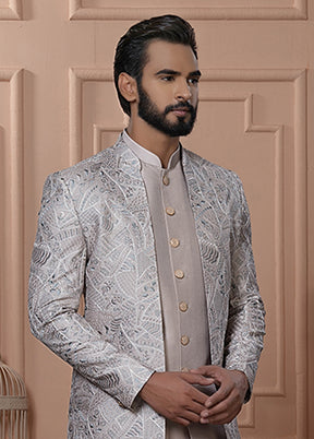 Peach Pure Silk 2 Pc Indo Western Set