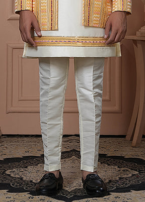 Yellow Pure Silk 2 Pc Indo Western Set