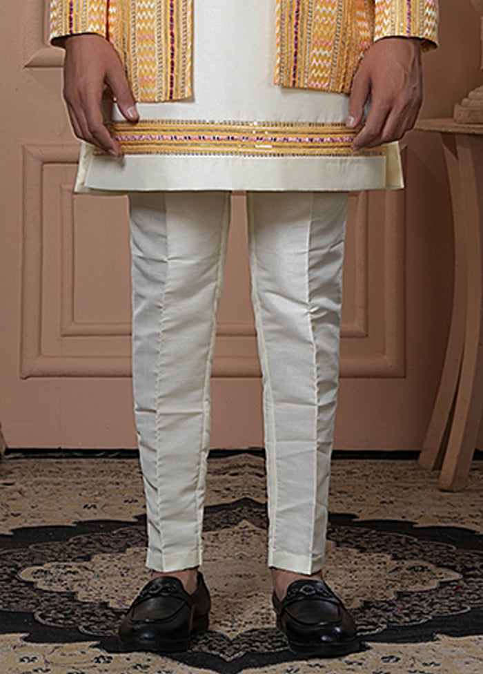 Yellow Pure Silk 2 Pc Indo Western Set