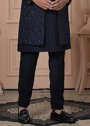 Blue Pure Silk 2 Pc Indo Western Set