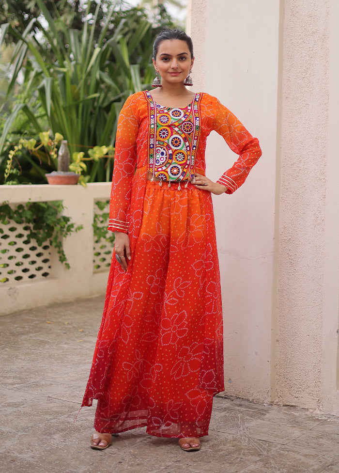 2 Pc Orange Georgette Kurti Set