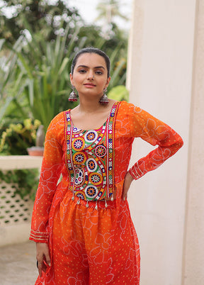 2 Pc Orange Georgette Kurti Set