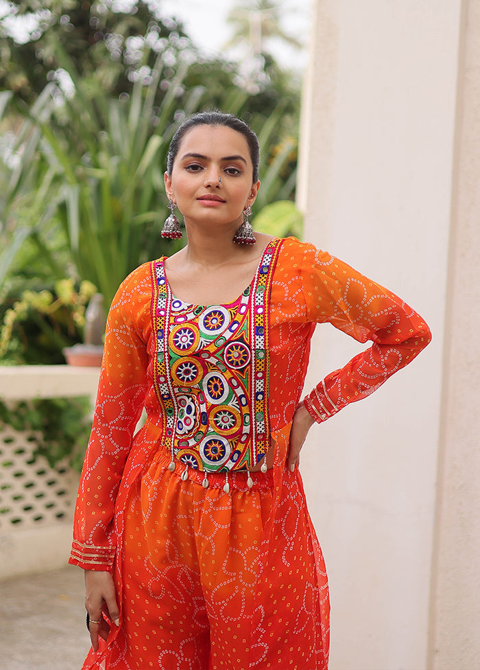 2 Pc Orange Georgette Kurti Set