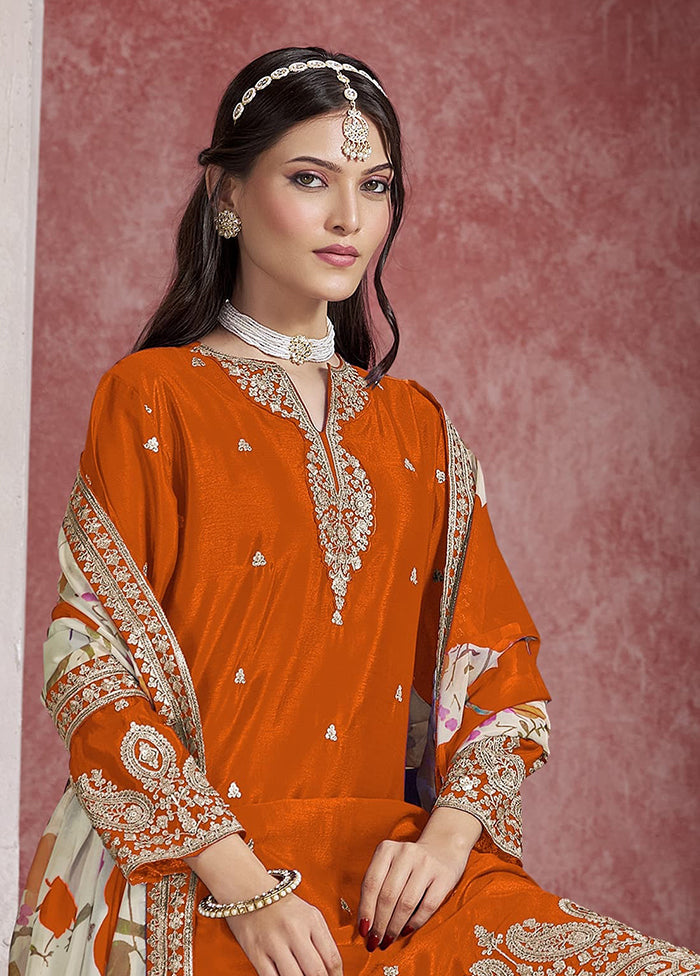 3 Pc Orange Silk Suit Set