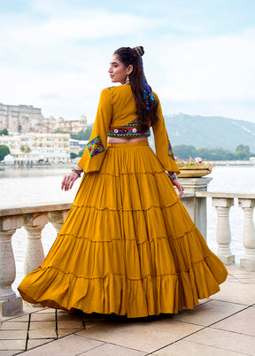 Yellow Blended Silk Koti Lehenga Set