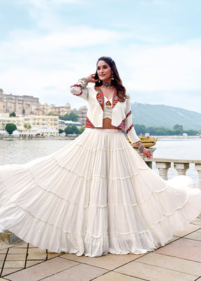 White Blended Silk Koti Lehenga Set