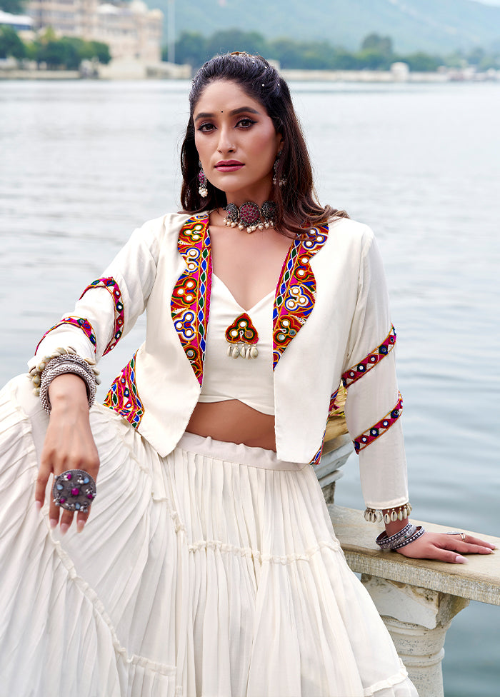 White Blended Silk Koti Lehenga Set