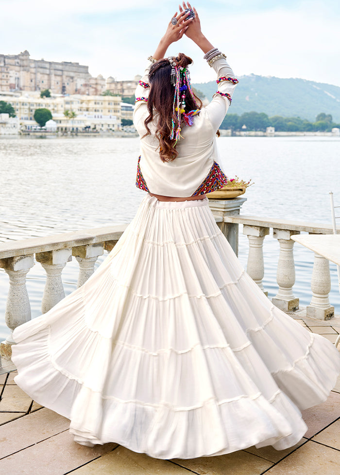 White Blended Silk Koti Lehenga Set