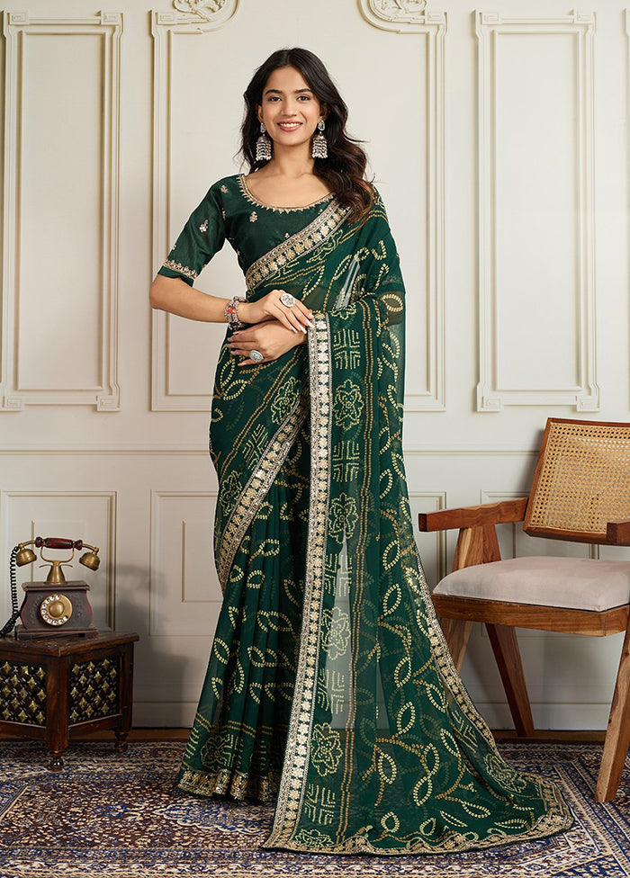 Green Spun Silk Saree With Blouse Piece