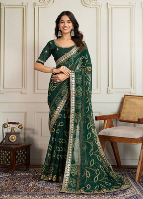 Green Spun Silk Saree With Blouse Piece