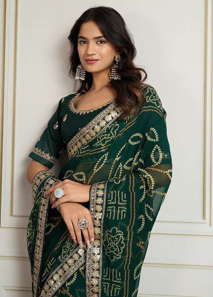 Green Spun Silk Saree With Blouse Piece