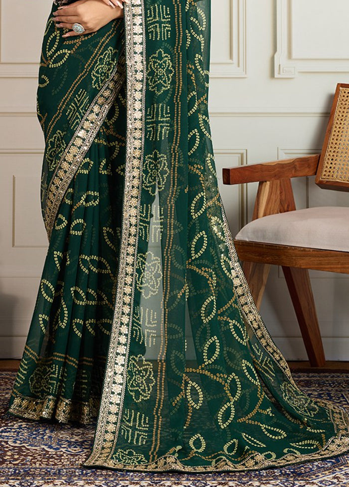 Green Spun Silk Saree With Blouse Piece