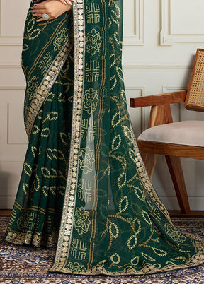 Green Spun Silk Saree With Blouse Piece