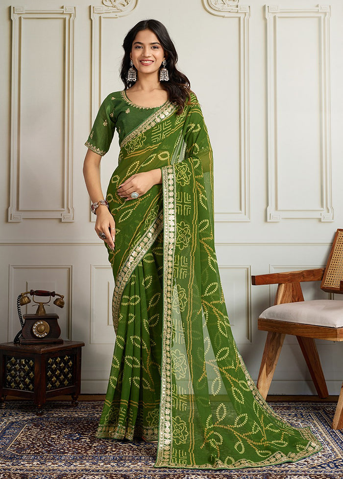 Green Spun Silk Saree With Blouse Piece