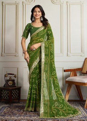 Green Spun Silk Saree With Blouse Piece