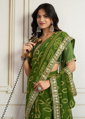 Green Spun Silk Saree With Blouse Piece