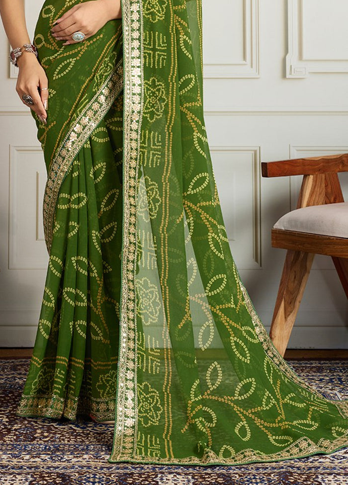 Green Spun Silk Saree With Blouse Piece