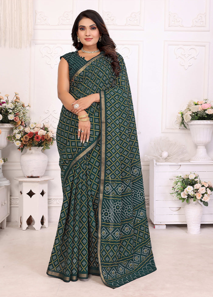 Green Cotton Saree With Blouse Piece