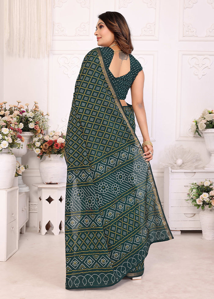 Green Cotton Saree With Blouse Piece