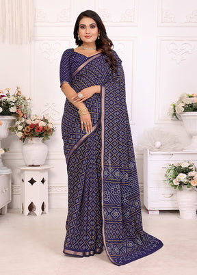 Blue Cotton Saree With Blouse Piece