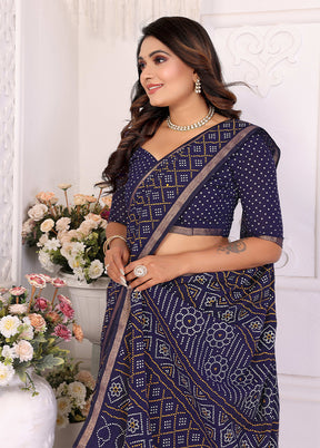 Blue Cotton Saree With Blouse Piece