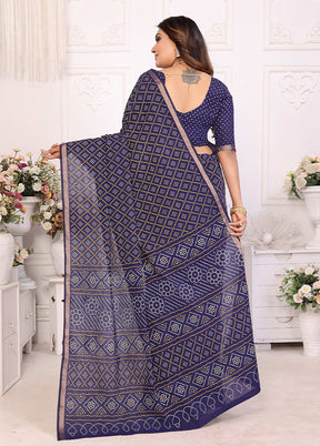 Blue Cotton Saree With Blouse Piece