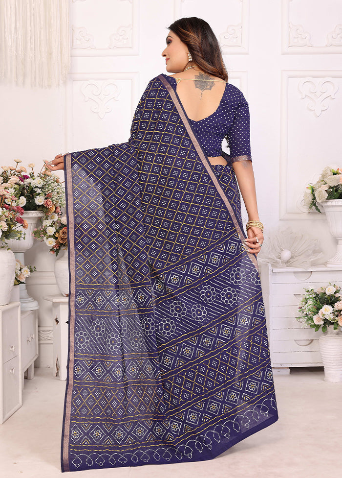 Blue Cotton Saree With Blouse Piece