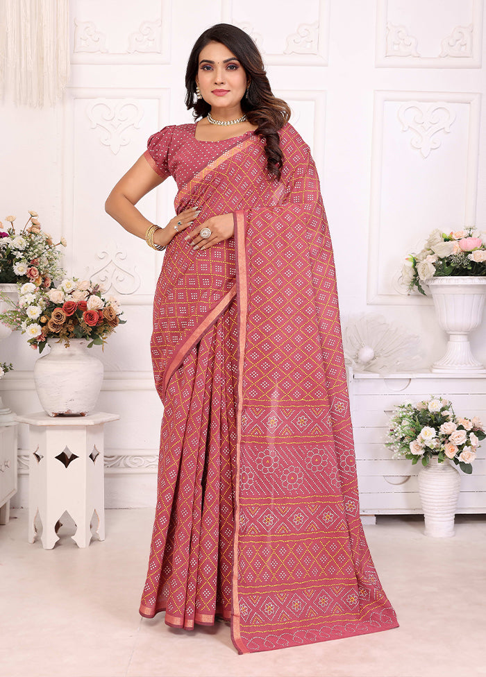 Pink Cotton Saree With Blouse Piece