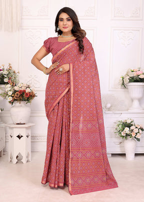 Pink Cotton Saree With Blouse Piece