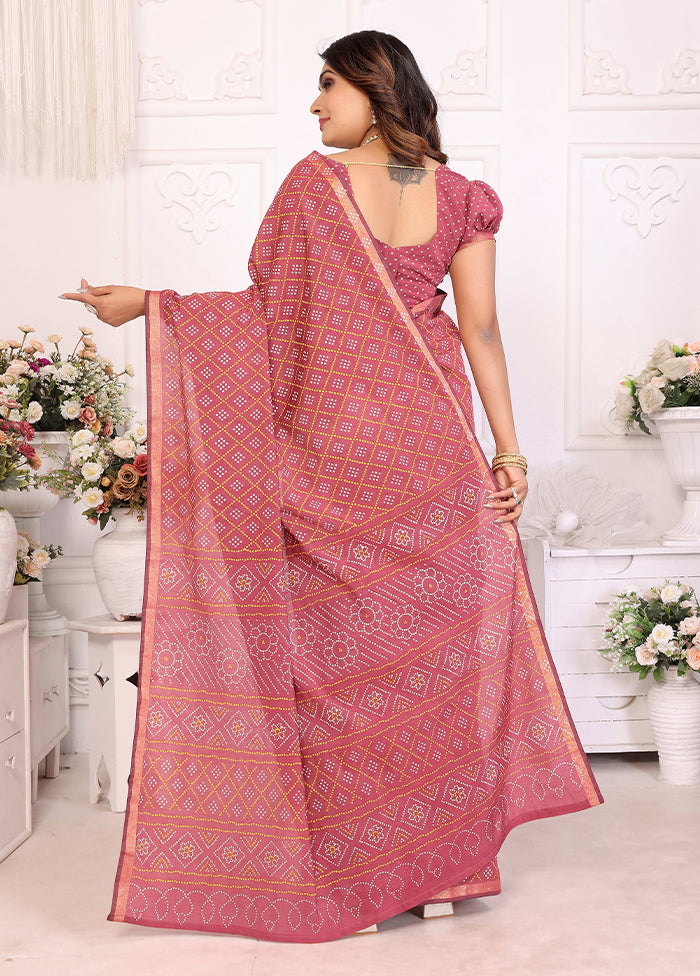 Pink Cotton Saree With Blouse Piece