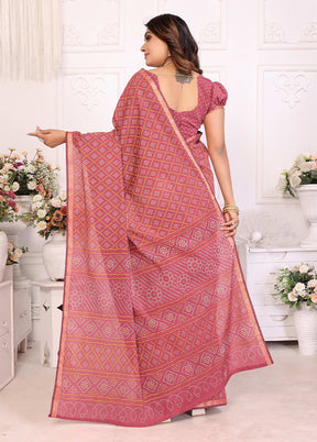 Pink Cotton Saree With Blouse Piece