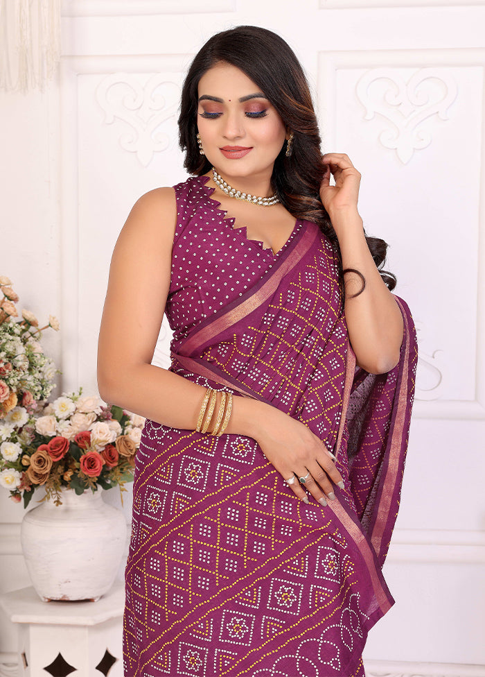 Purple Cotton Saree With Blouse Piece
