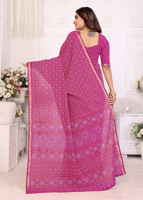 Pink Cotton Saree With Blouse Piece