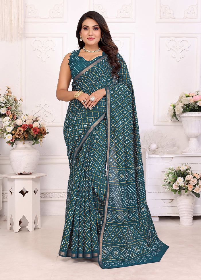 Green Cotton Saree With Blouse Piece
